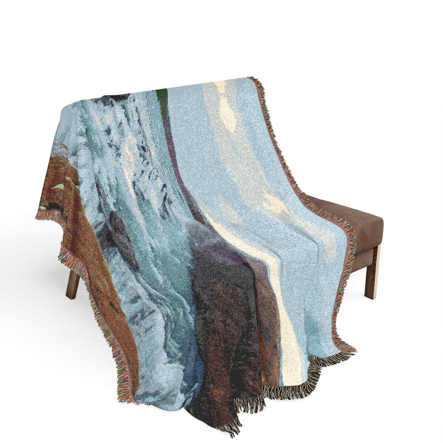 Gulfoss Waterfall Woven Blanket — Icelandic Golden Circle Scenic Throw
