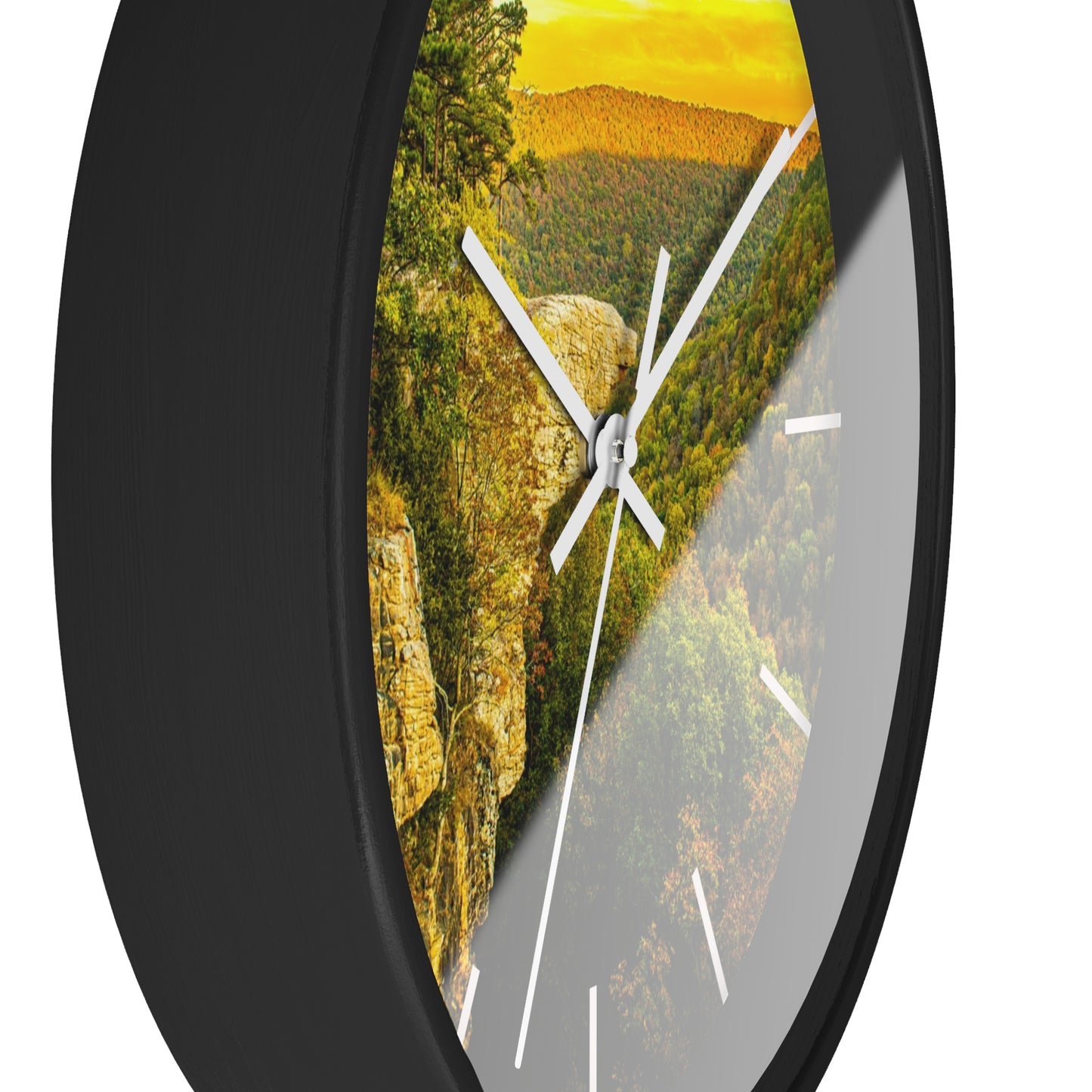 Hawksbill Crag Sunset Wall Clock — Scenic Arkansas Ozark Sunset View