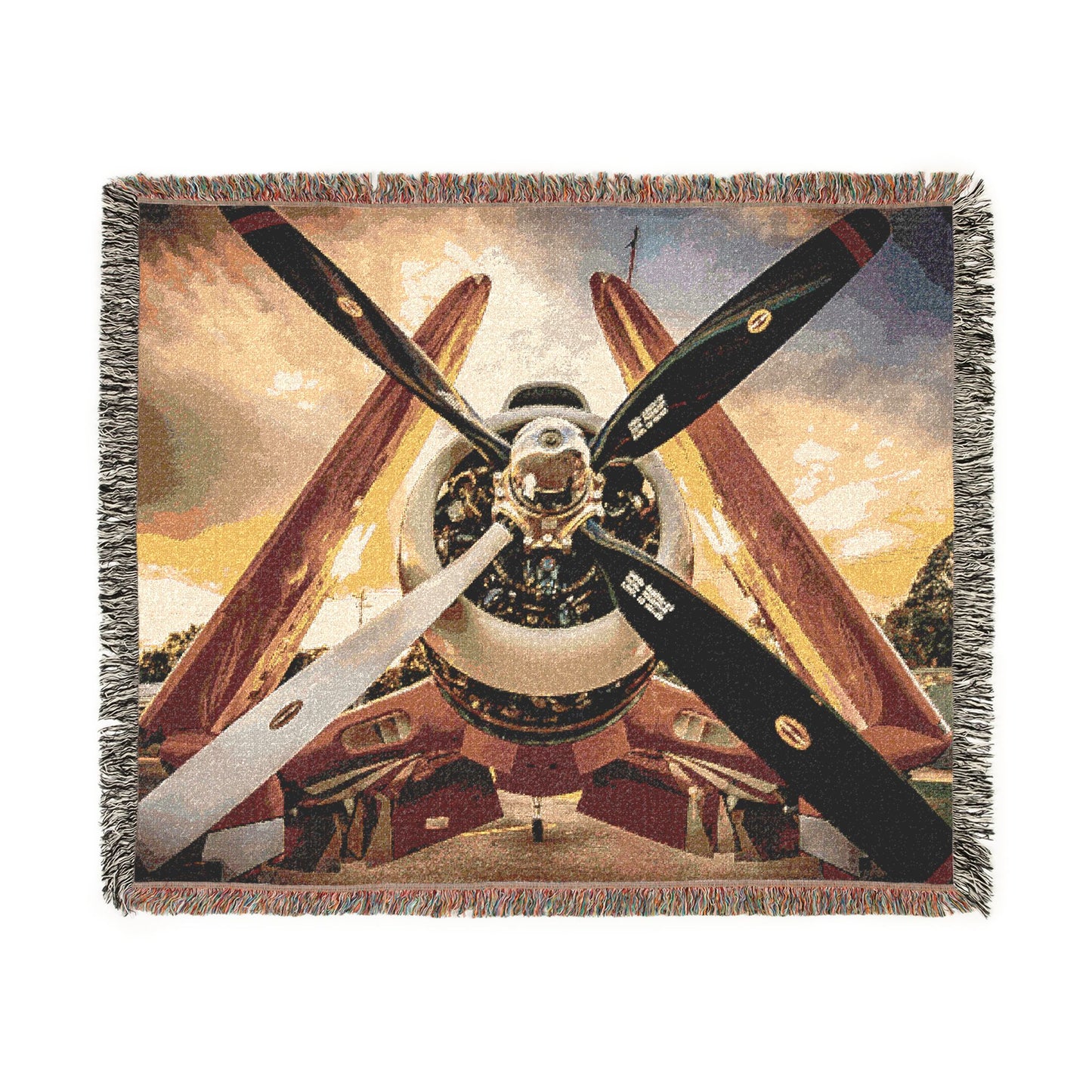 Corsair Sunset Woven Blanket — Retro Aviation Throw for Pilots & Aircraft Fans