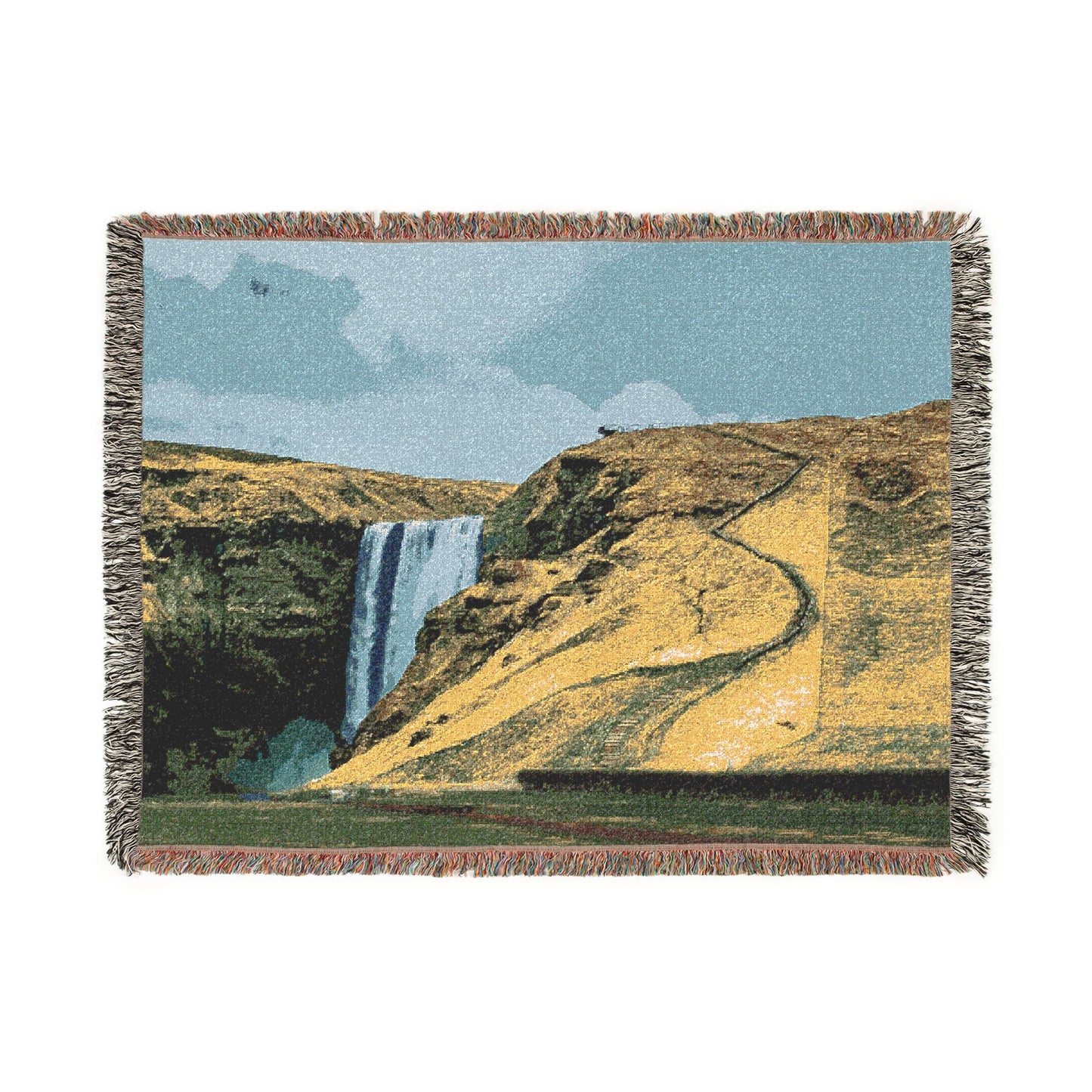 Skögafoss from Afar Woven Blanket — Iceland Waterfall Scenic Throw