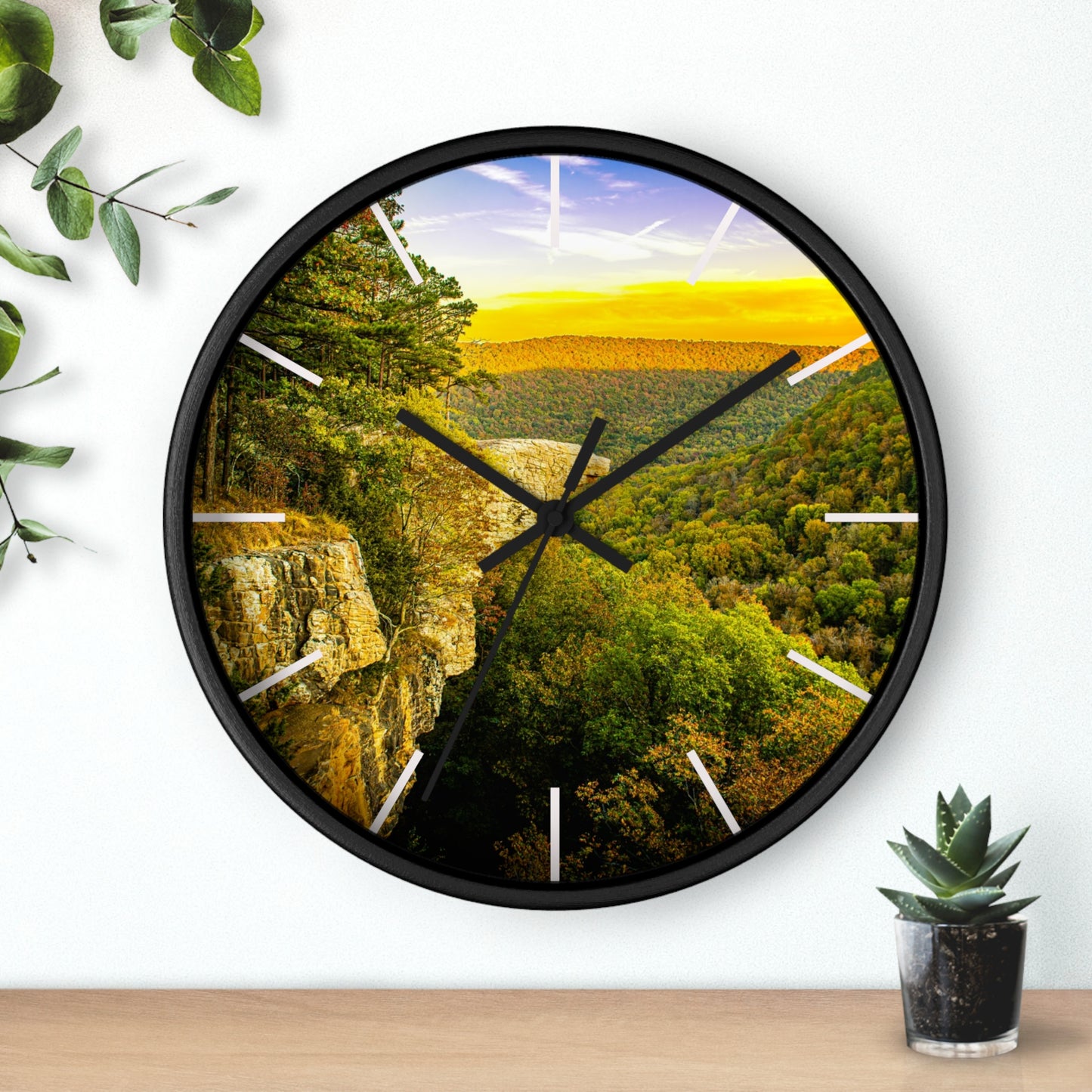 Hawksbill Crag Sunset Wall Clock — Scenic Arkansas Ozark Sunset View
