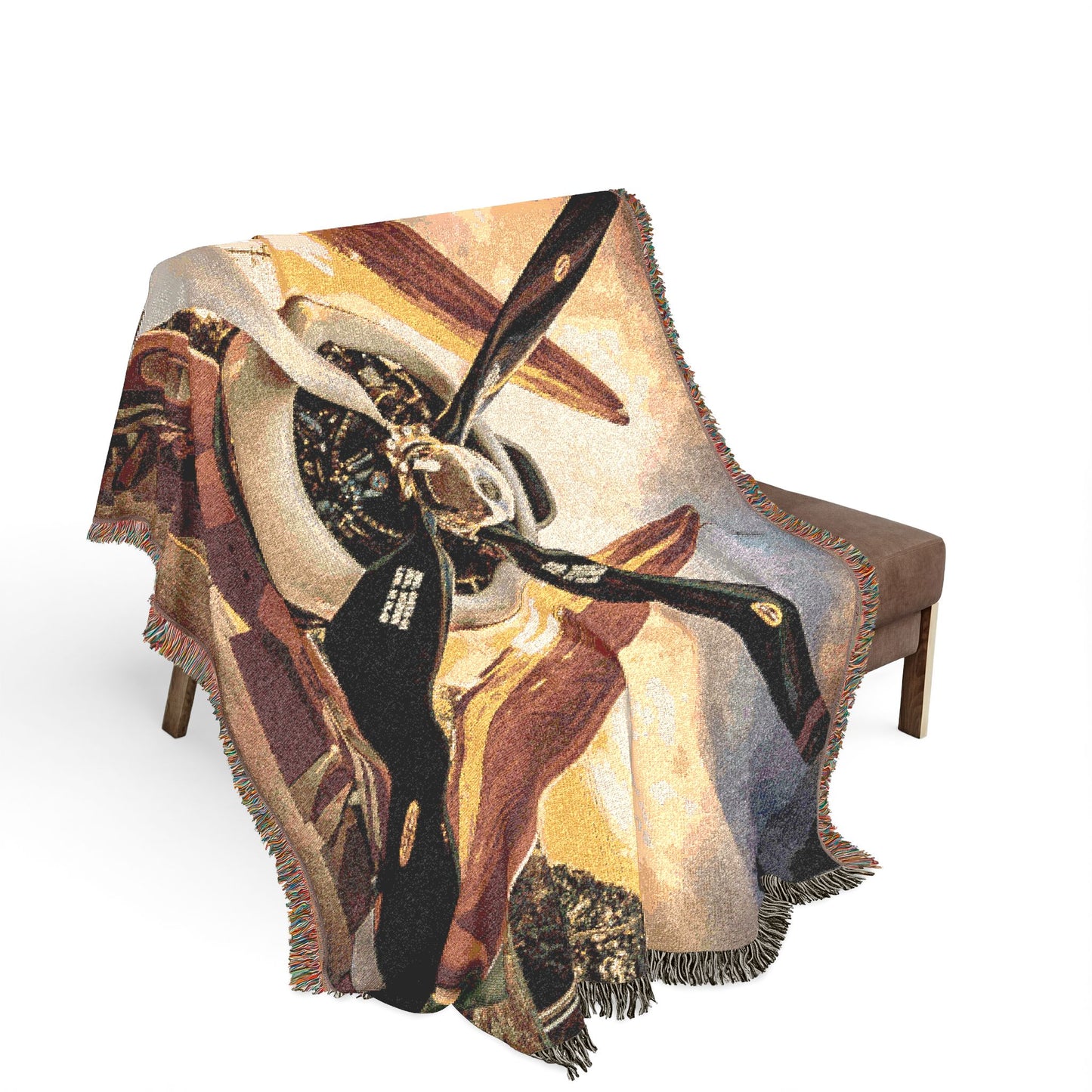 Corsair Sunset Woven Blanket — Retro Aviation Throw for Pilots & Aircraft Fans