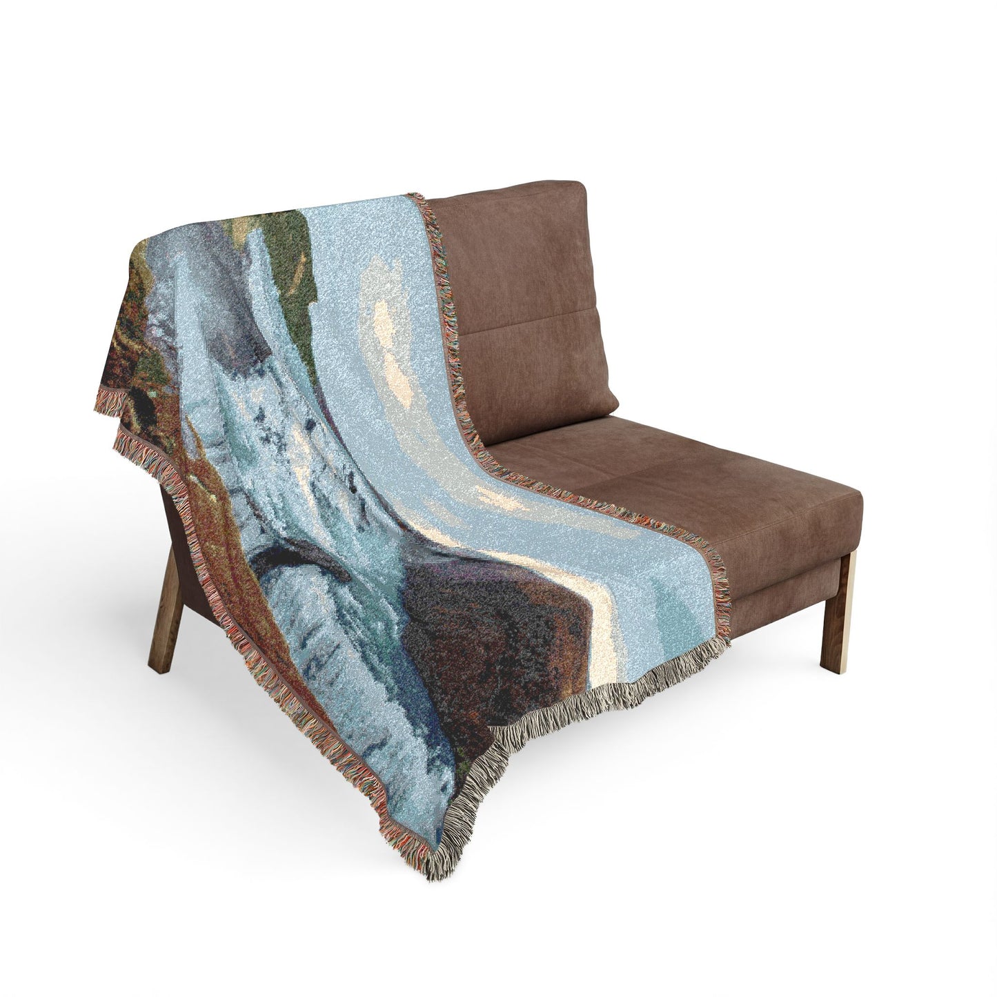 Gulfoss Waterfall Woven Blanket — Icelandic Golden Circle Scenic Throw