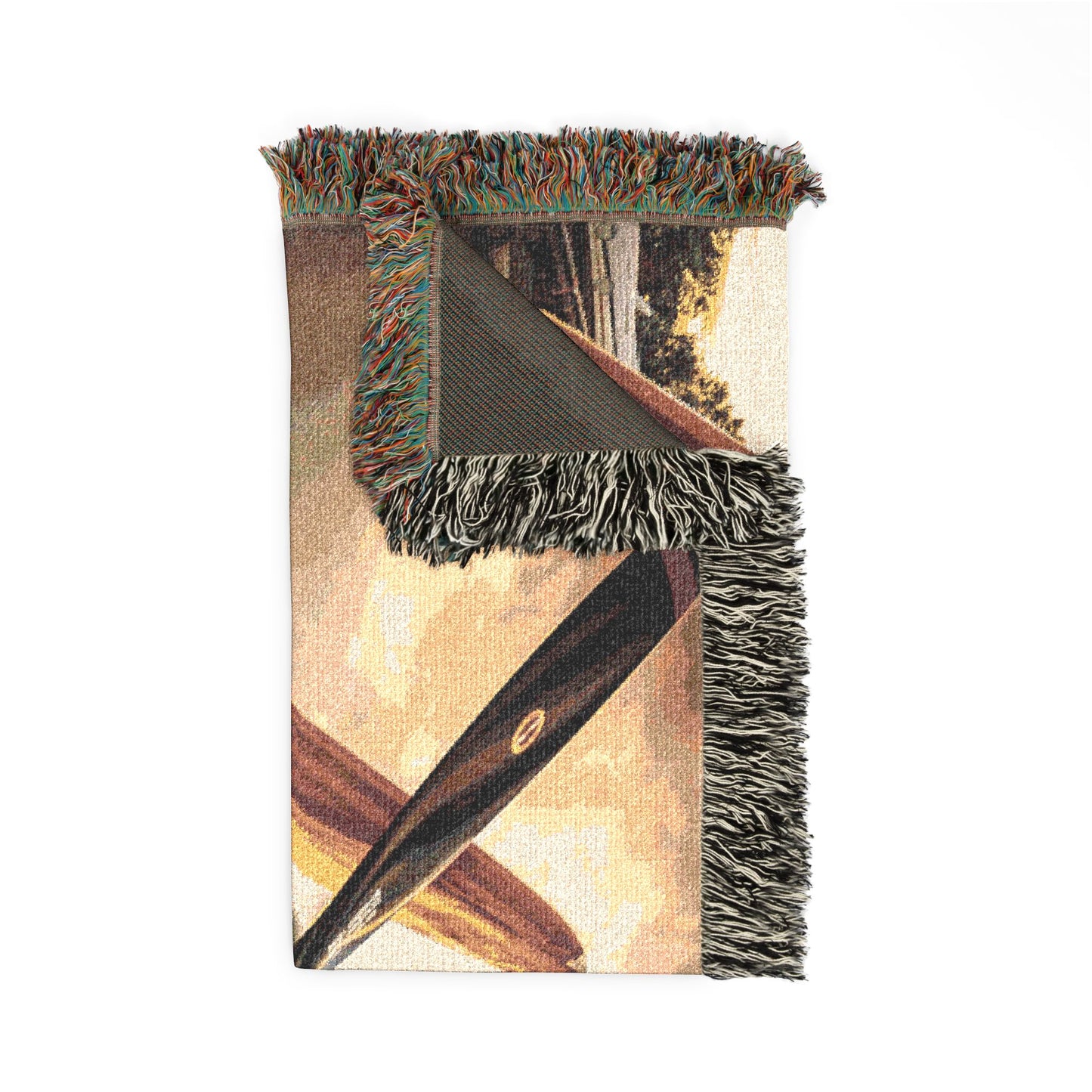 Corsair Sunset Woven Blanket — Retro Aviation Throw for Pilots & Aircraft Fans