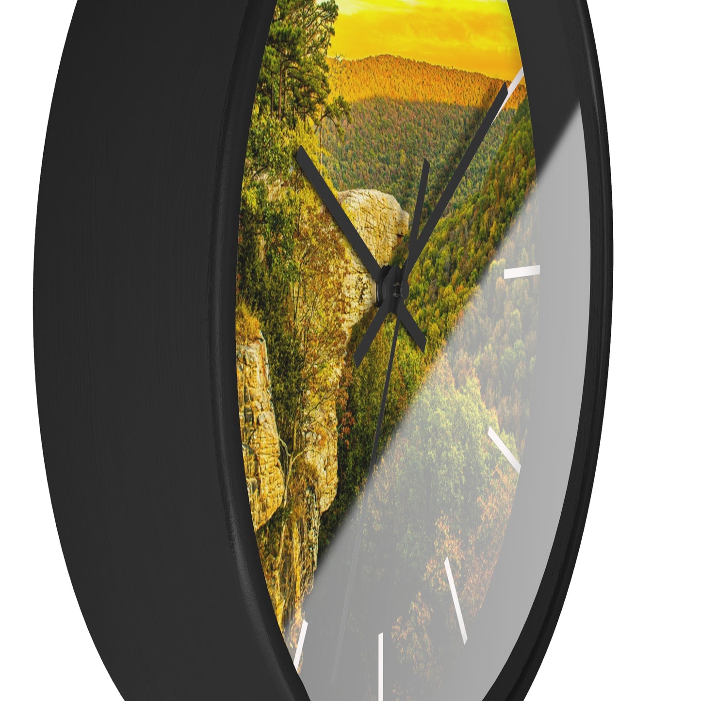 Hawksbill Crag Sunset Wall Clock — Scenic Arkansas Ozark Sunset View