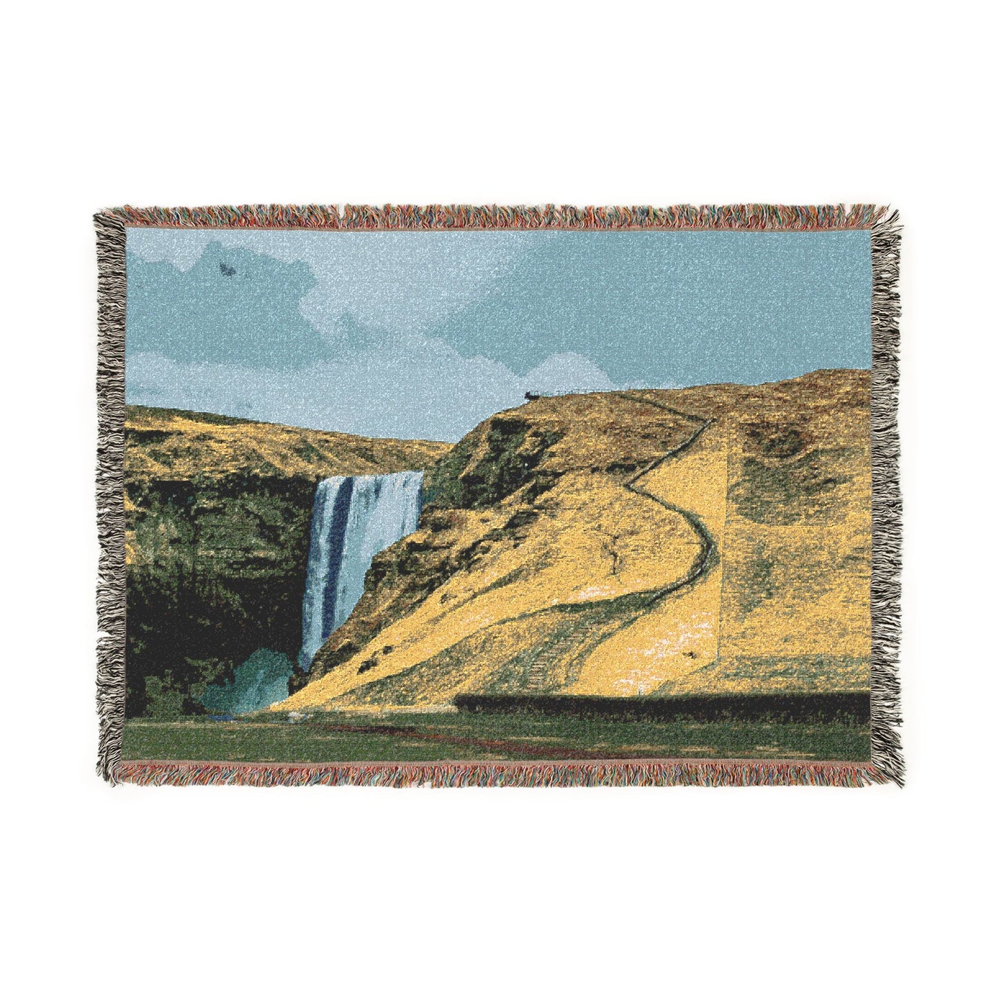 Skögafoss from Afar Woven Blanket — Iceland Waterfall Scenic Throw