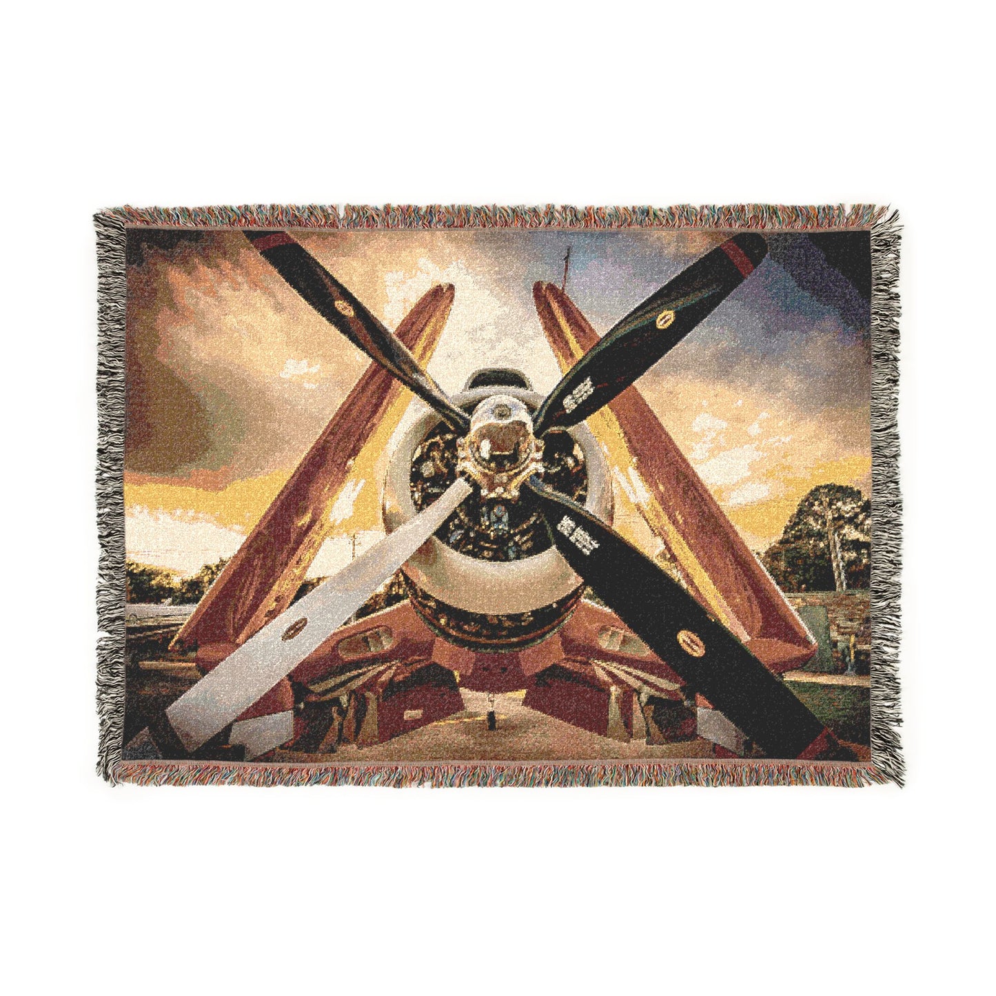 Corsair Sunset Woven Blanket — Retro Aviation Throw for Pilots & Aircraft Fans
