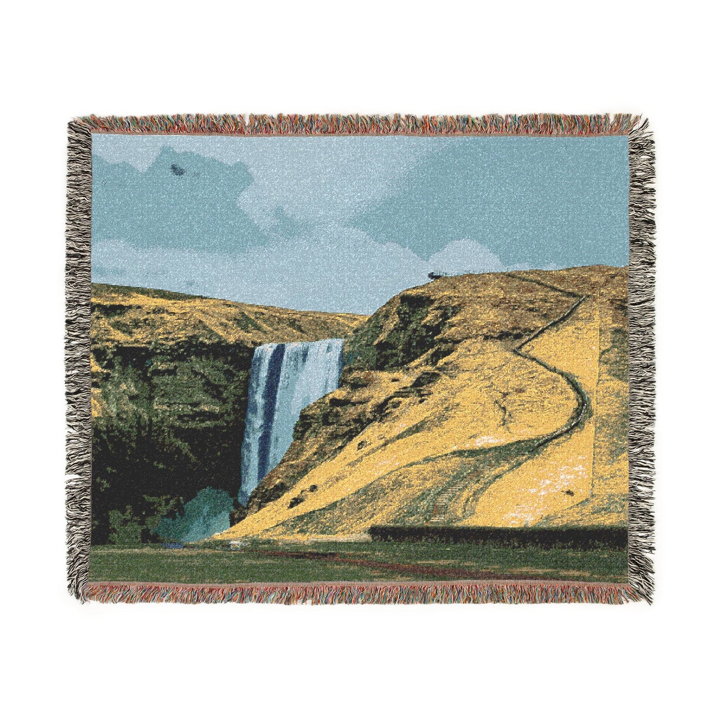 Skögafoss from Afar Woven Blanket — Iceland Waterfall Scenic Throw