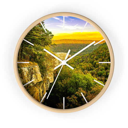 Hawksbill Crag Sunset Wall Clock — Scenic Arkansas Ozark Sunset View