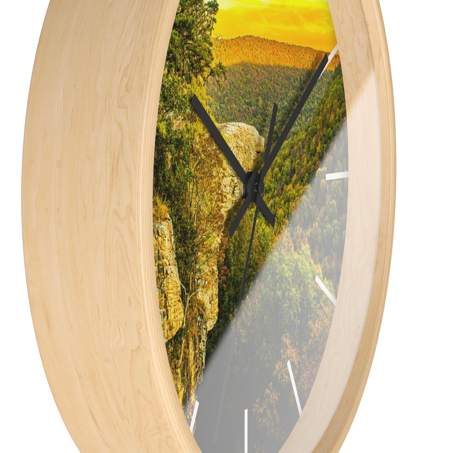 Hawksbill Crag Sunset Wall Clock — Scenic Arkansas Ozark Sunset View