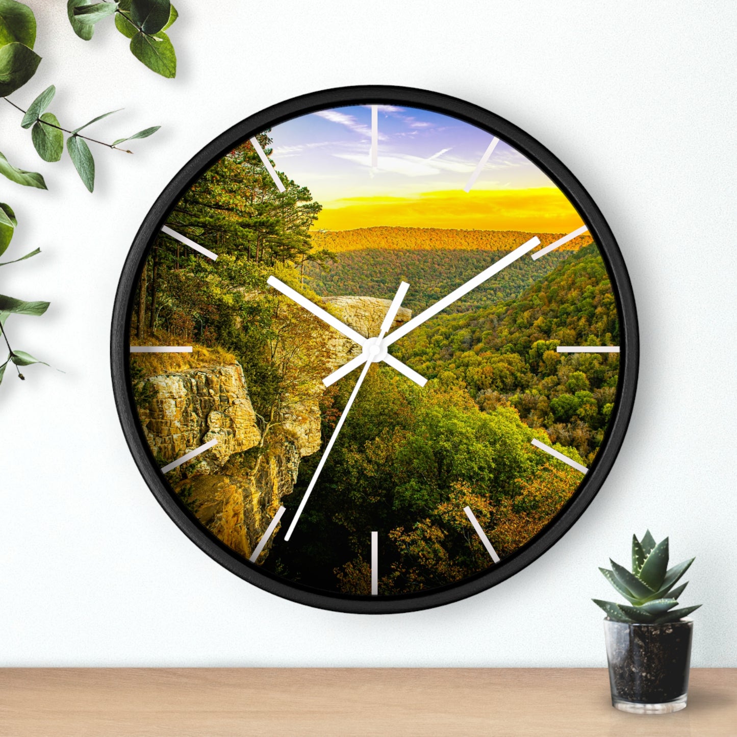 Hawksbill Crag Sunset Wall Clock — Scenic Arkansas Ozark Sunset View