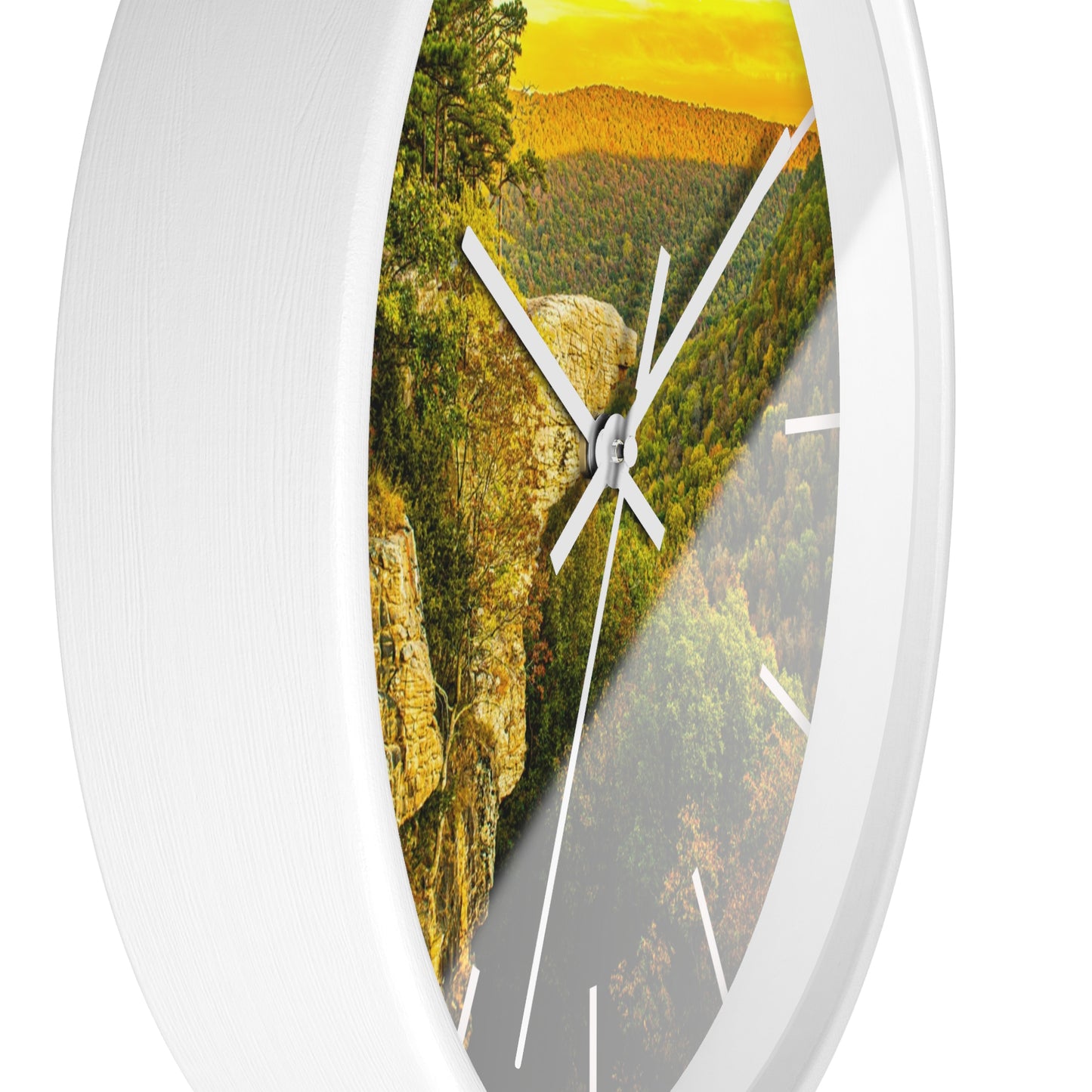Hawksbill Crag Sunset Wall Clock — Scenic Arkansas Ozark Sunset View