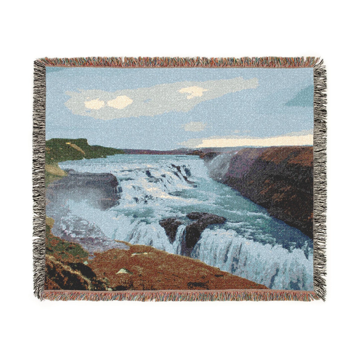 Gulfoss Waterfall Woven Blanket — Icelandic Golden Circle Scenic Throw
