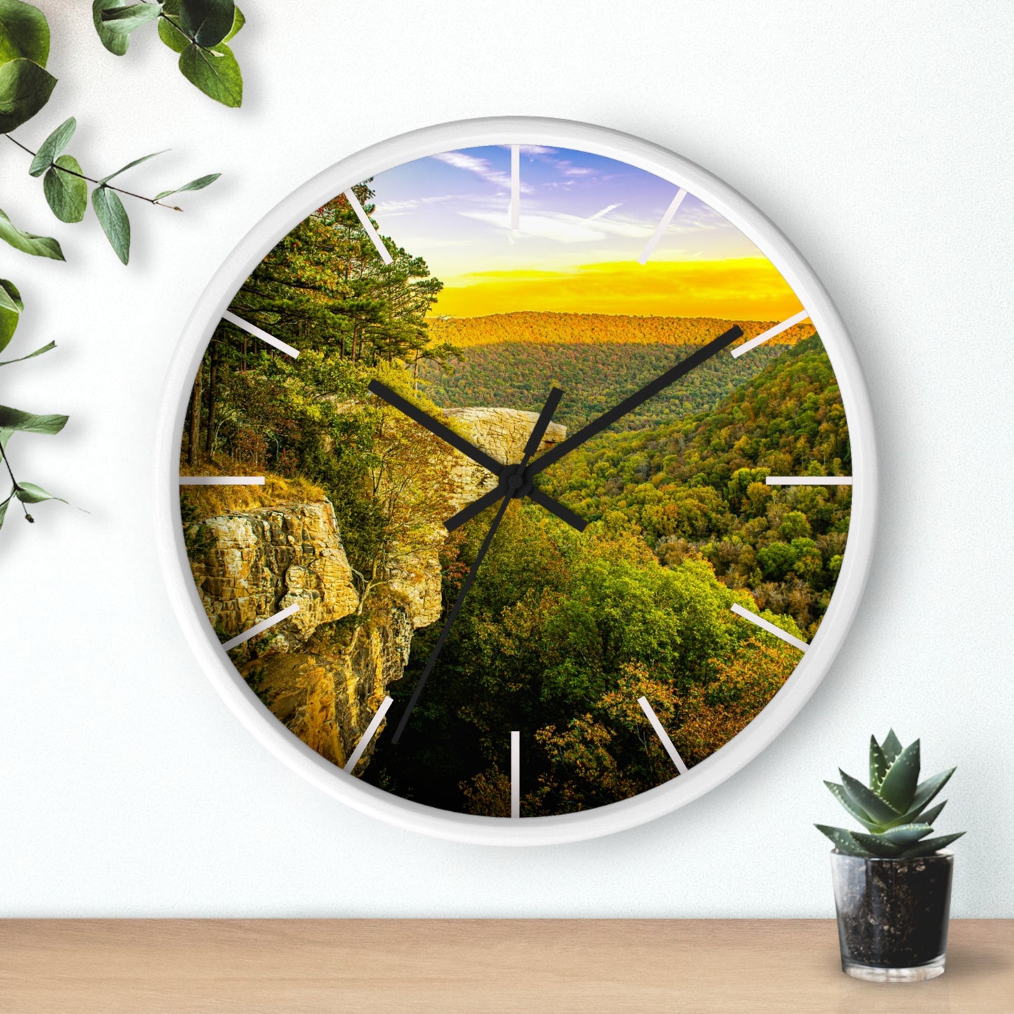 Hawksbill Crag Sunset Wall Clock — Scenic Arkansas Ozark Sunset View