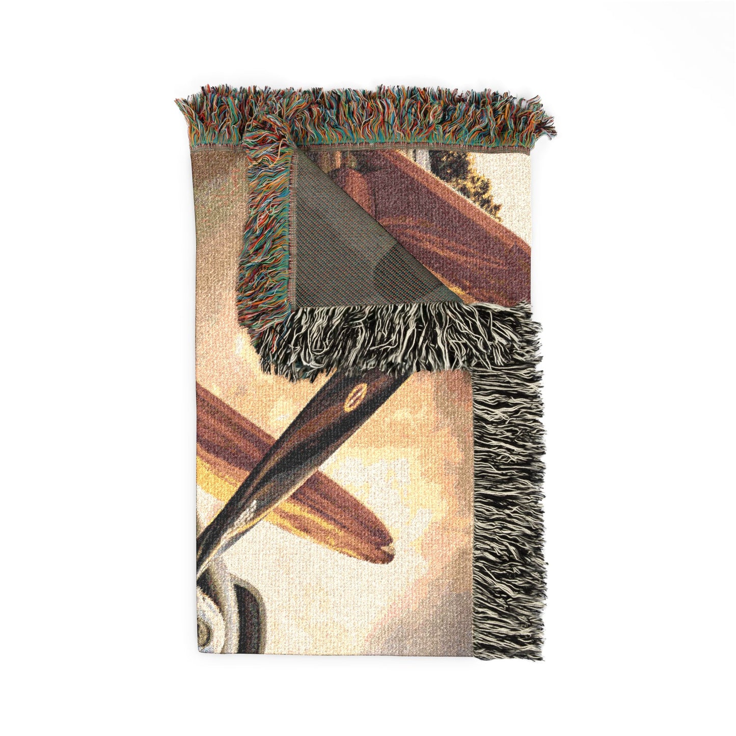 Corsair Sunset Woven Blanket — Retro Aviation Throw for Pilots & Aircraft Fans