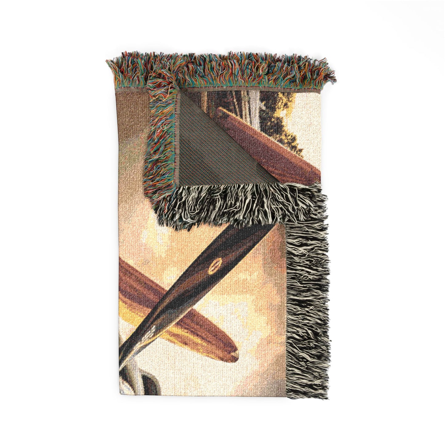 Corsair Sunset Woven Blanket — Retro Aviation Throw for Pilots & Aircraft Fans