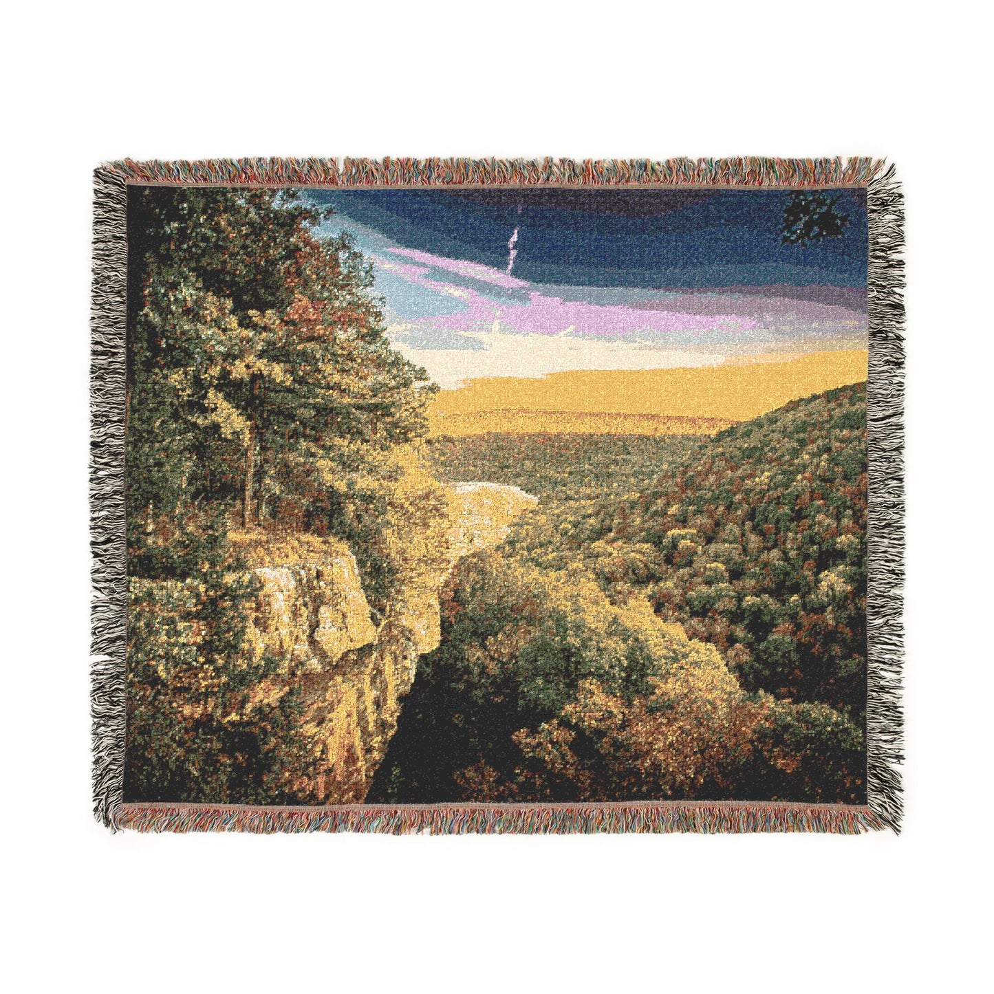 Hawksbill Crag Sunset Woven Blanket — Arkansas Whitaker Point Landscape Throw