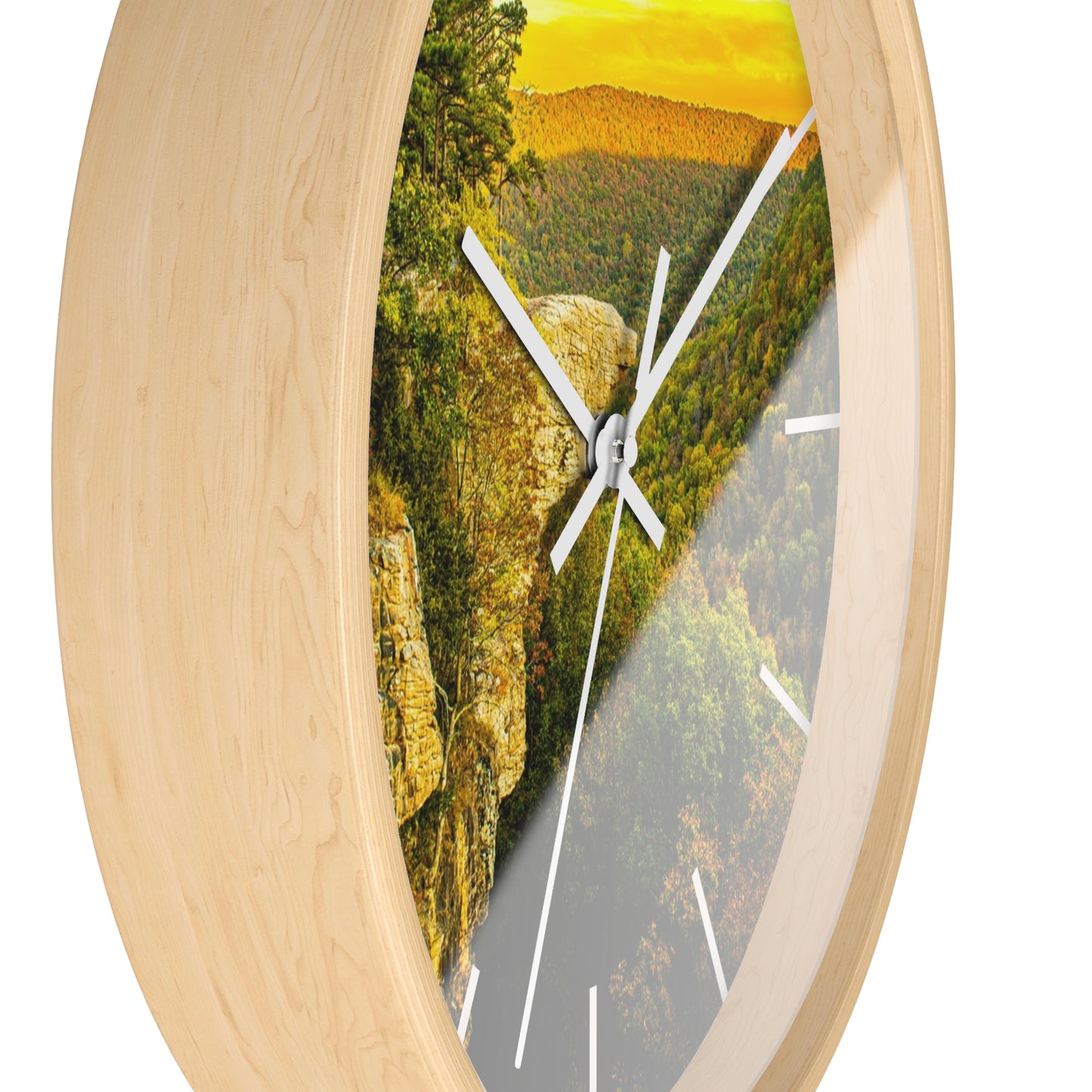 Hawksbill Crag Sunset Wall Clock — Scenic Arkansas Ozark Sunset View