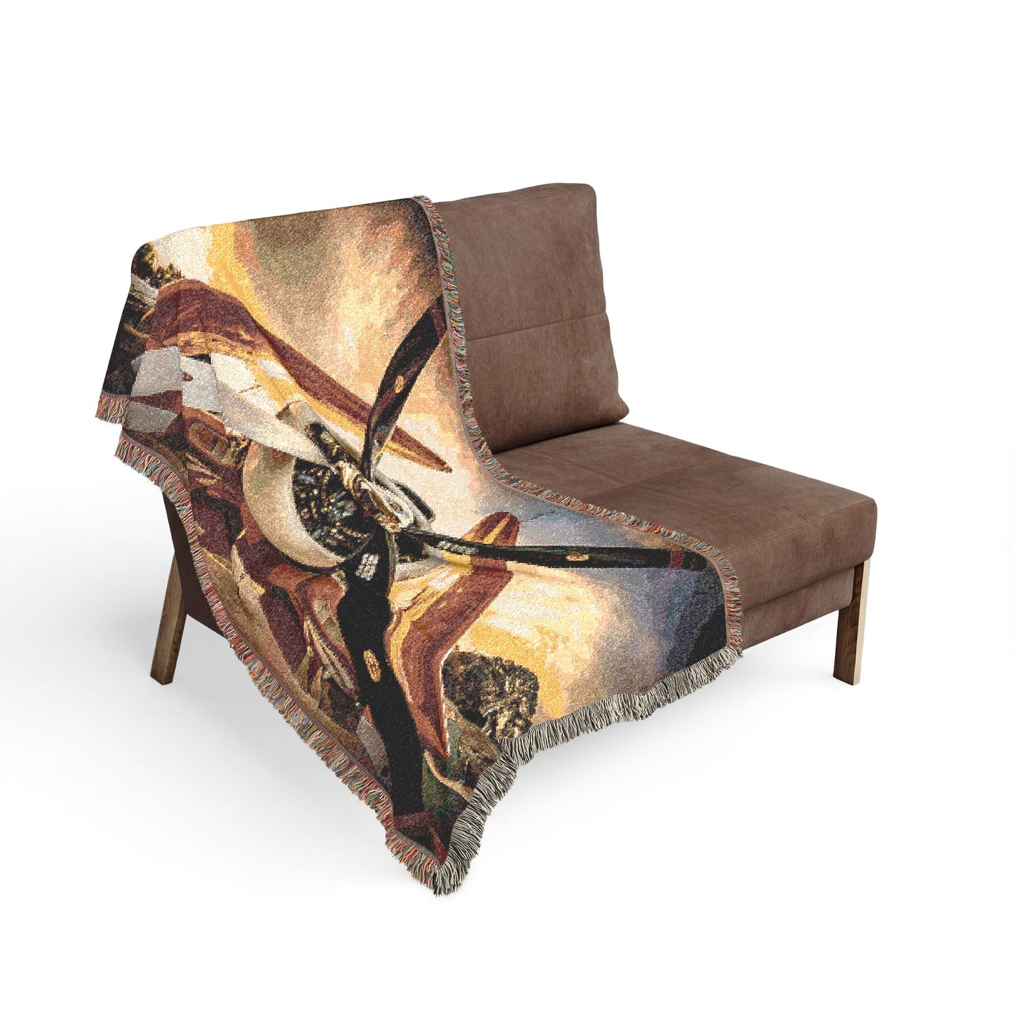 Corsair Sunset Woven Blanket — Retro Aviation Throw for Pilots & Aircraft Fans