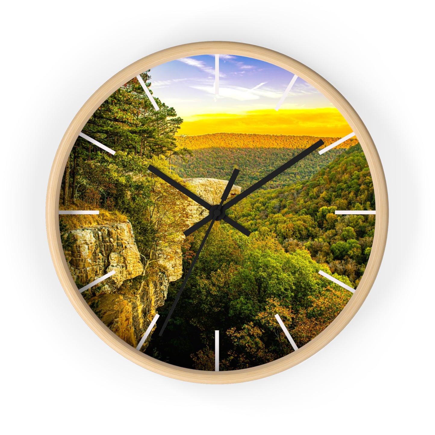 Hawksbill Crag Sunset Wall Clock — Scenic Arkansas Ozark Sunset View