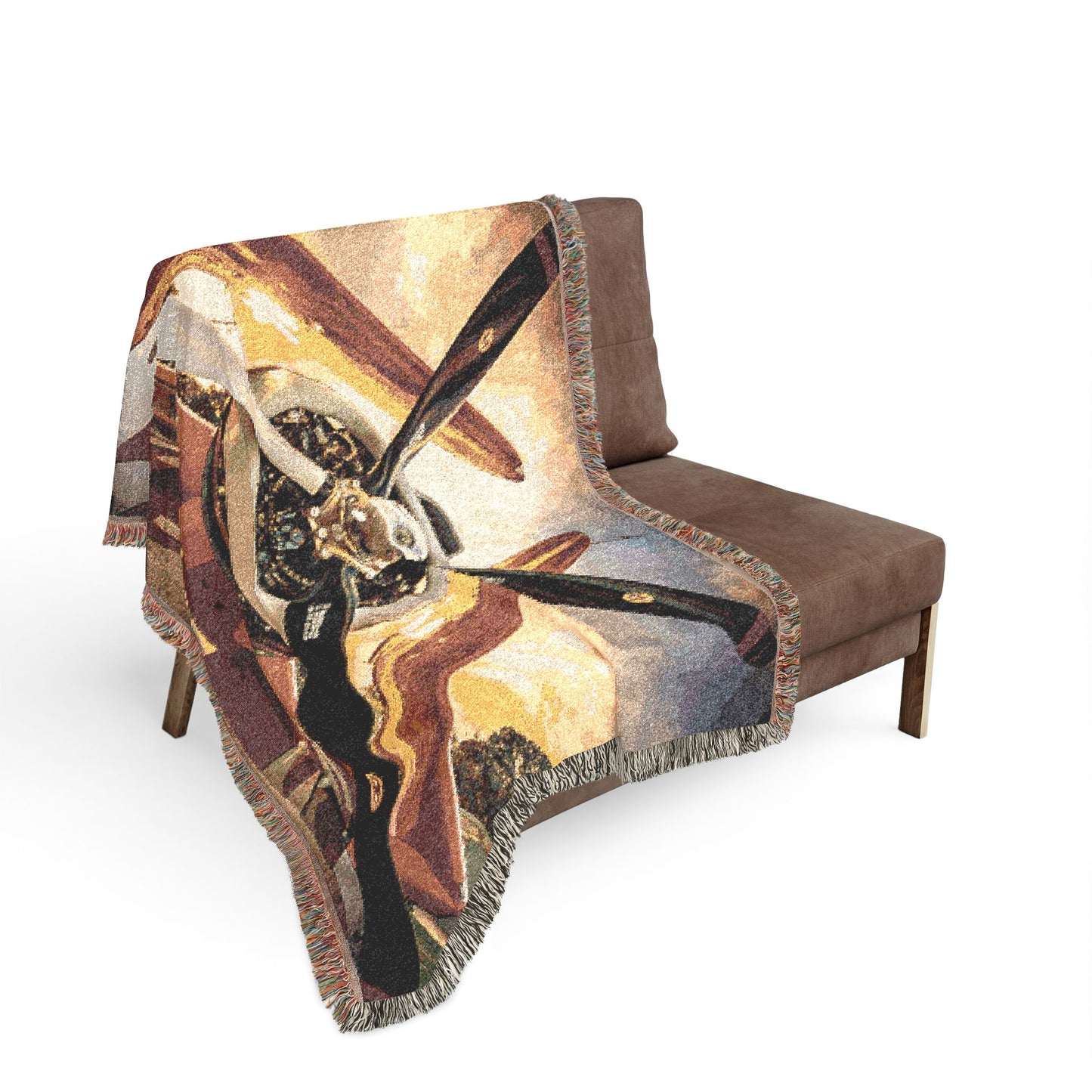 Corsair Sunset Woven Blanket — Retro Aviation Throw for Pilots & Aircraft Fans