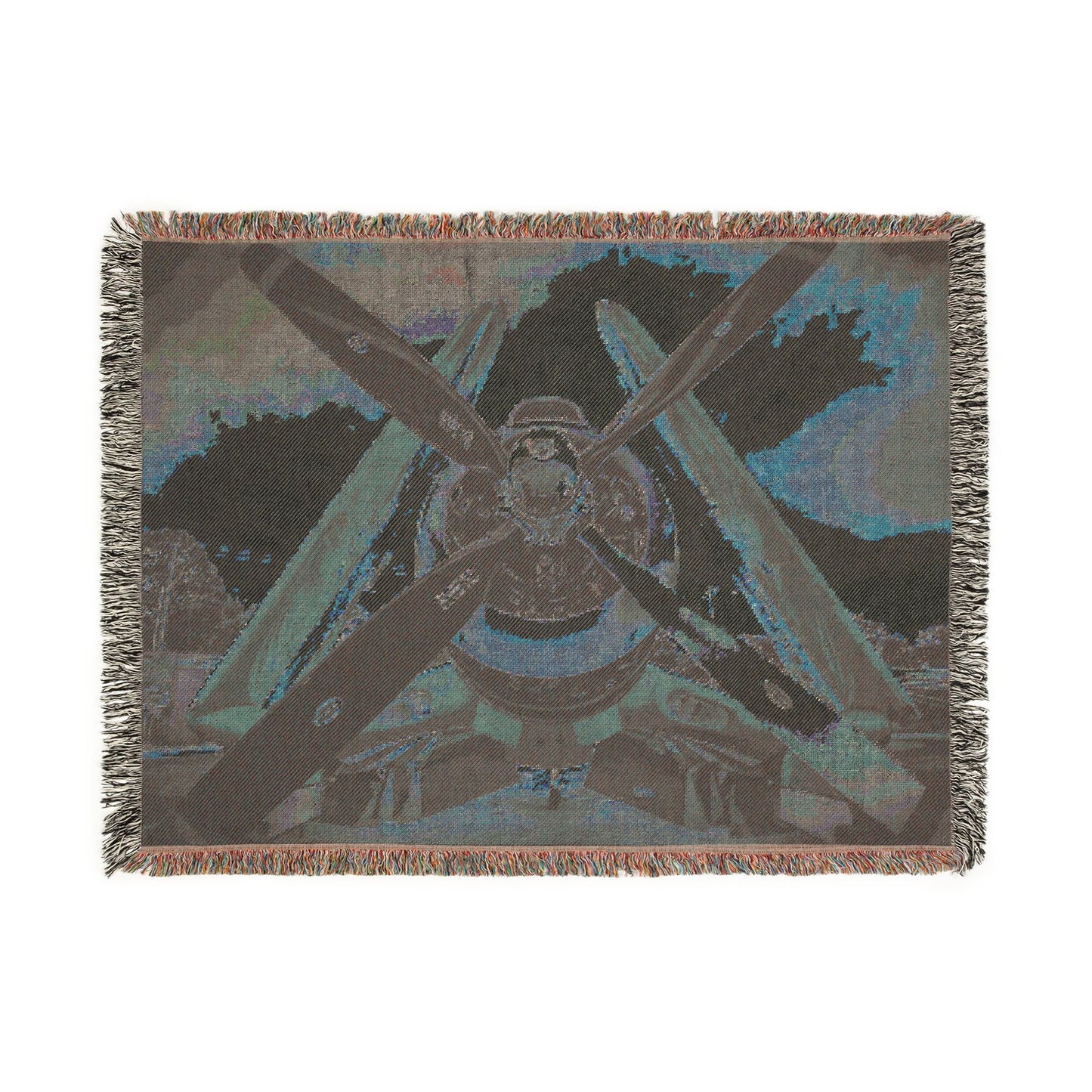 Corsair Sunset Woven Blanket — Retro Aviation Throw for Pilots & Aircraft Fans