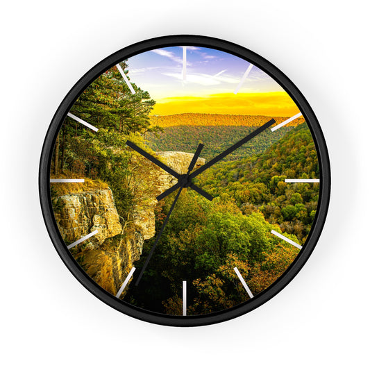 Hawksbill Crag Sunset Wall Clock — Scenic Arkansas Ozark Sunset View