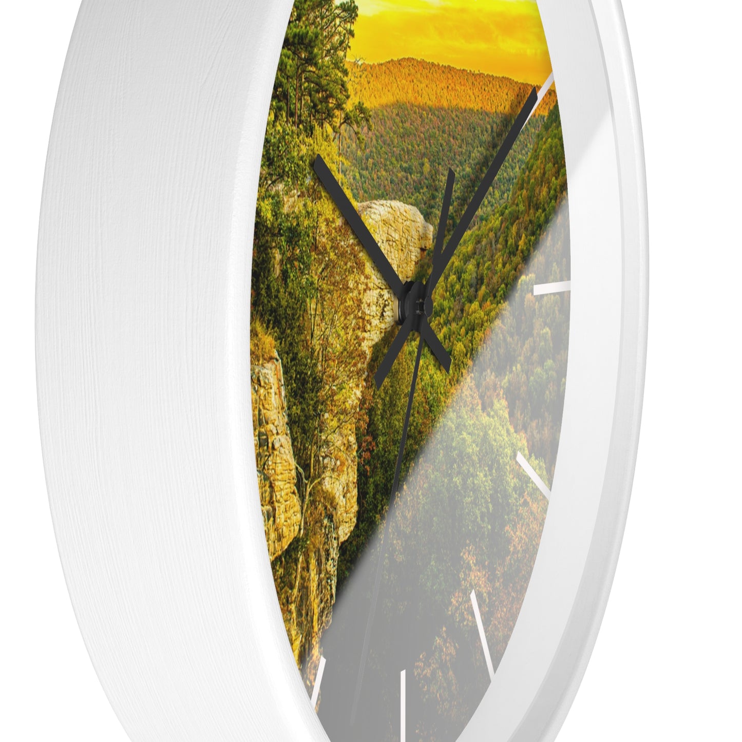 Hawksbill Crag Sunset Wall Clock — Scenic Arkansas Ozark Sunset View