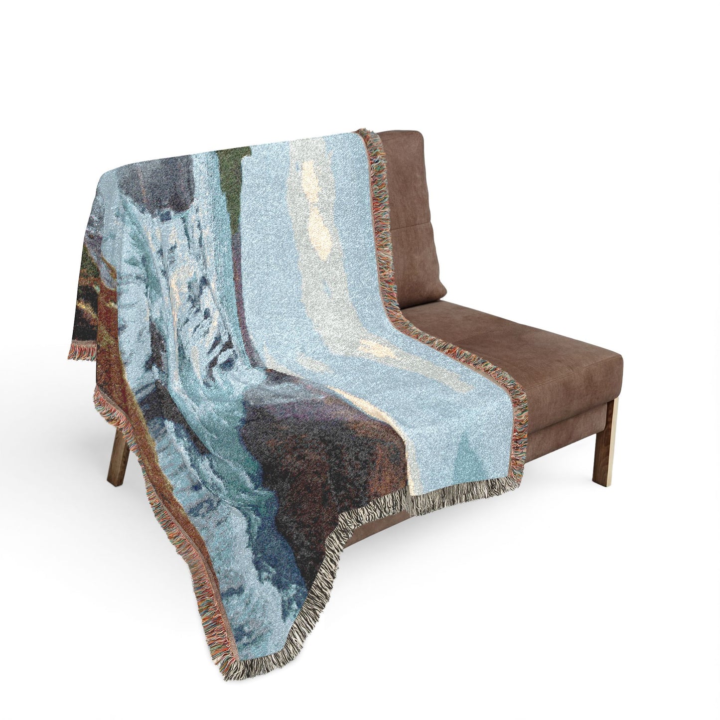 Gulfoss Waterfall Woven Blanket — Icelandic Golden Circle Scenic Throw