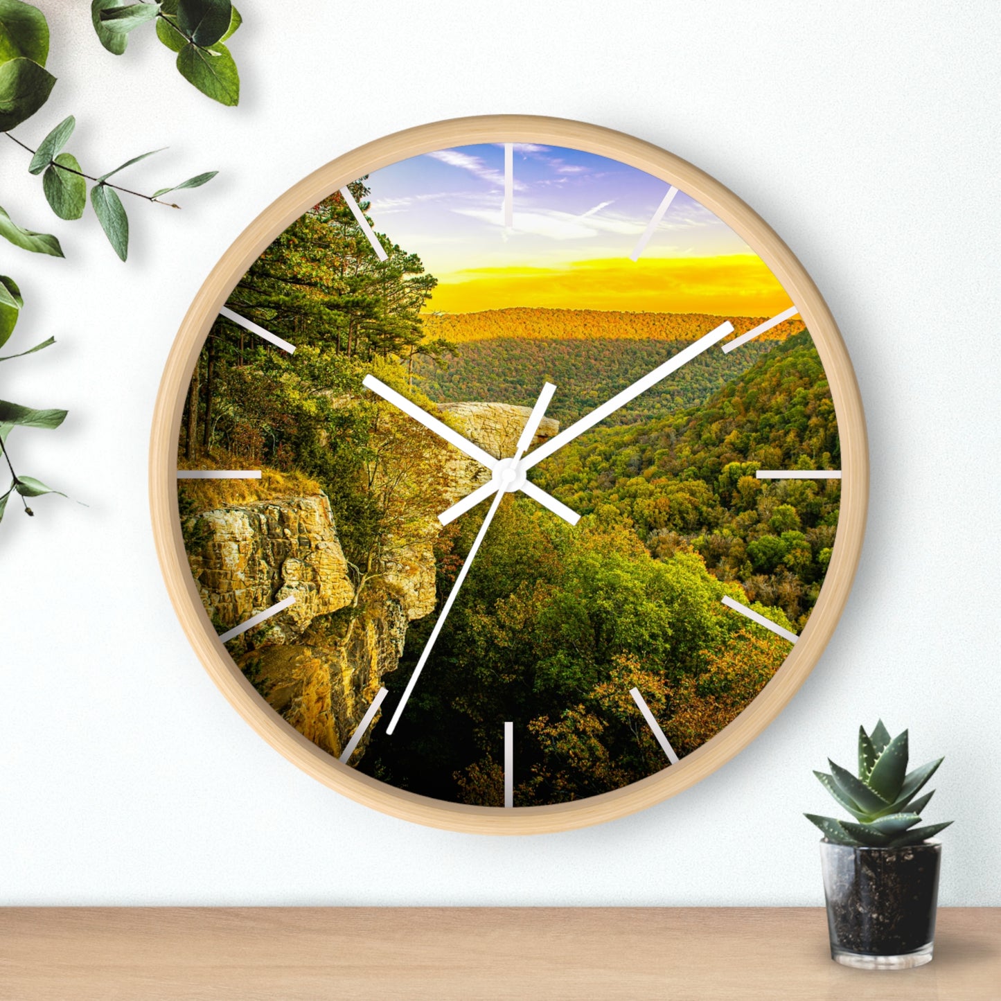 Hawksbill Crag Sunset Wall Clock — Scenic Arkansas Ozark Sunset View