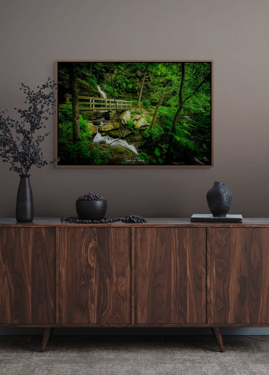 Bridge Over the Twins Canvas Print | Twin Falls Devil’s Den Wall Art | SlaughterHaus Photography of NWA – Photo Sessions & Canvas Prints